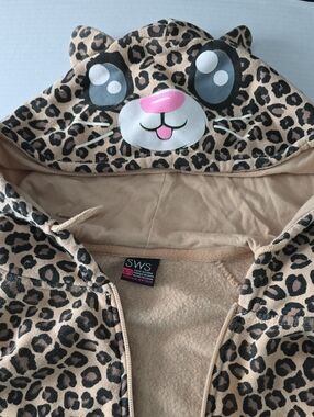 SWS Leopard Print Character Zip Up Hoodie Animal Ears Size XL
